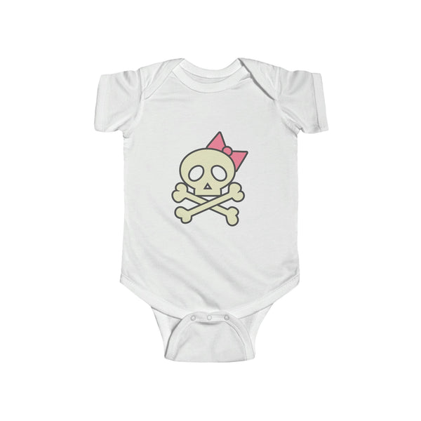 Skull Crossbones With Pink Bow Infant Fine Jersey Bodysuit