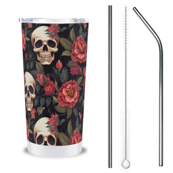 Skulls with Red Roses Travel Carry Tumbler 18oz Stainless Steel