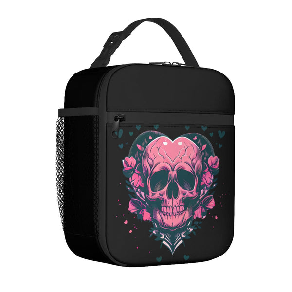 Skull Heart Portable Handheld Insulated Lunch Bag