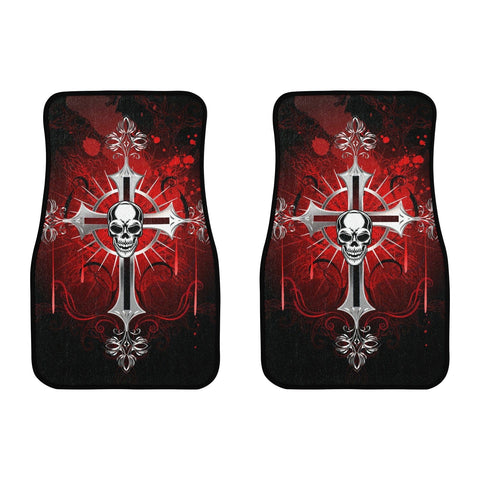 Gothic Cross With Skull Car Front Floor Mats 2pcs
