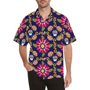 Men's Bright Skulls Floral Hawaiian Shirt