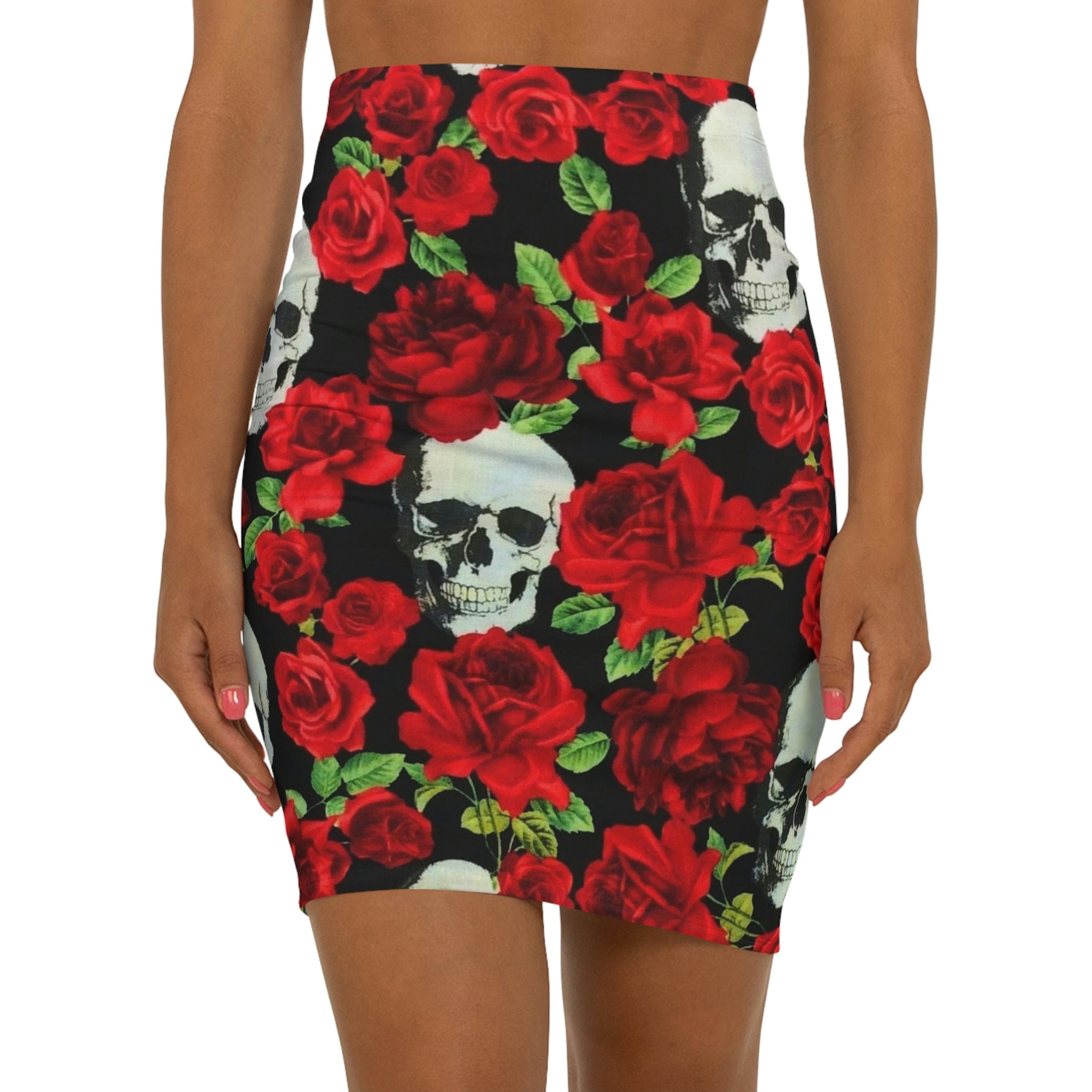 Women's Skull Red Roses Floral Print Mini Skirt