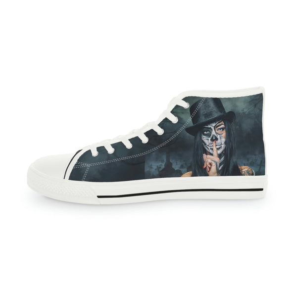 Men's Goth Skull Face Girl High Top Sneakers White or Black Sole