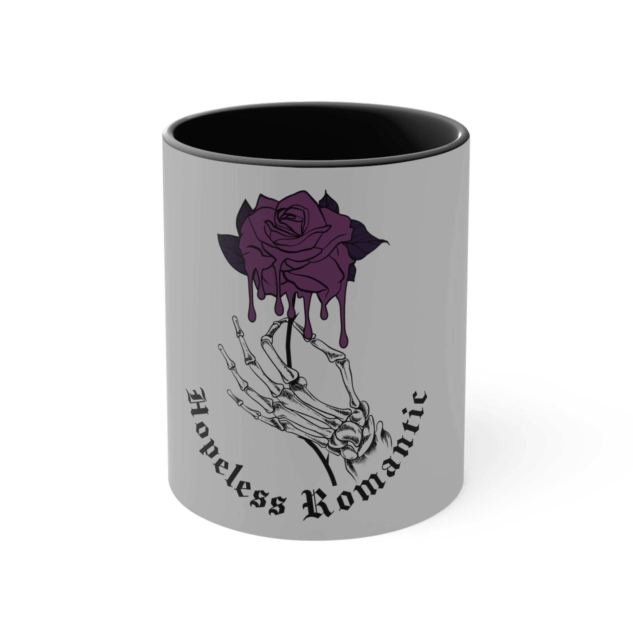 Hopeless Romantic Skull Hand Rose Accent Coffee Mug, 11oz 5 Colors