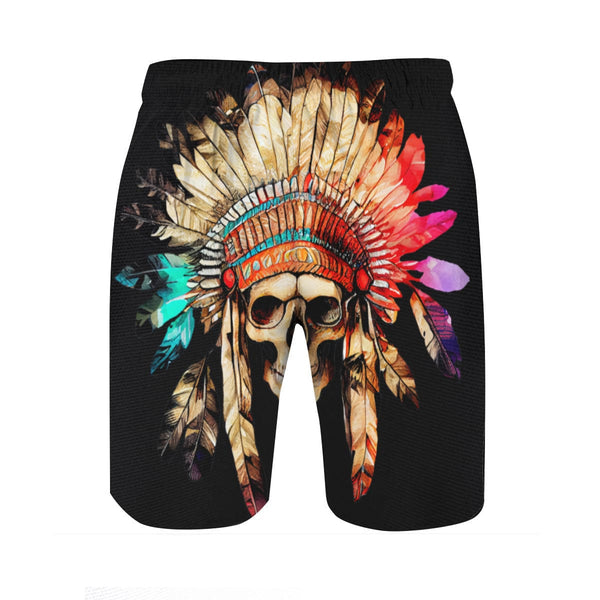Look Stylish & Stay Comfortable In These Men's Skull Feather Head Band Beach Shorts