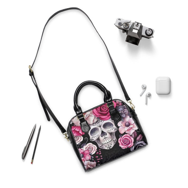 Skull Pink Floral Shoulder Handbag