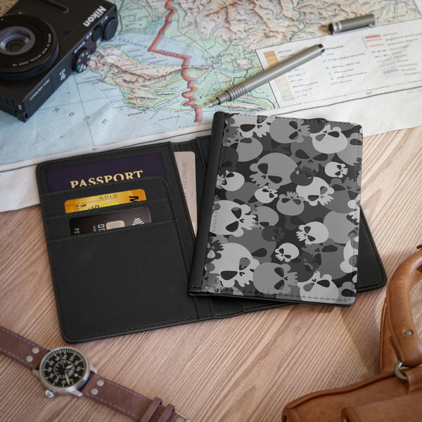 Gray Camo Skulls Passport Cover