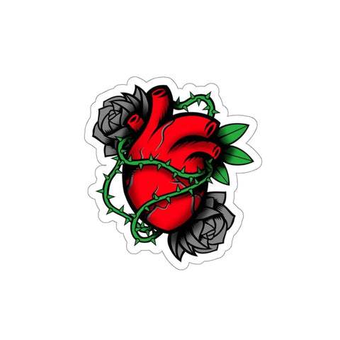 Goth Heart Black Red Roses - Original Skull Die-Cut Stickers
