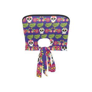 Colorful Floral Skull Women's Tie Bandeau Top