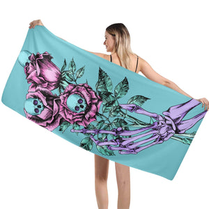 Pastel Goth Skull Flower Bouquet Towel Beach Towel 29"x58"