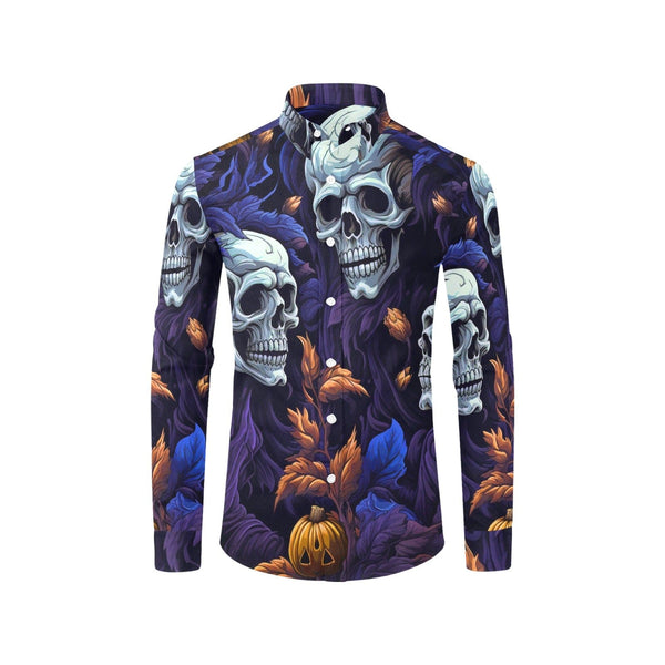 Men's Skulls Blue Long Sleeve Dress Shirt