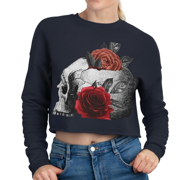 Women's Skull Floral Cropped Sweatshirt