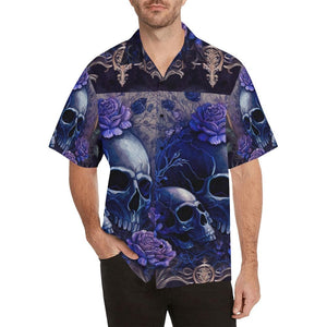 Skulls Blue Floral Men's Hawaii Short Sleeve Shirt