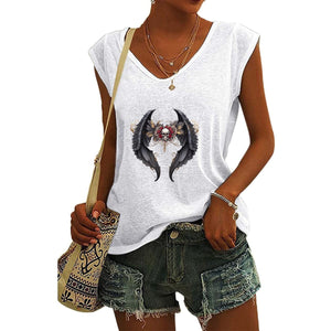 Women's Skull Gothic Rose Short Sleeve V-Neck T-Shirt