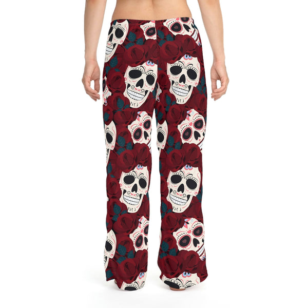 Women's Red Floral Skull Loose Pajama Pants