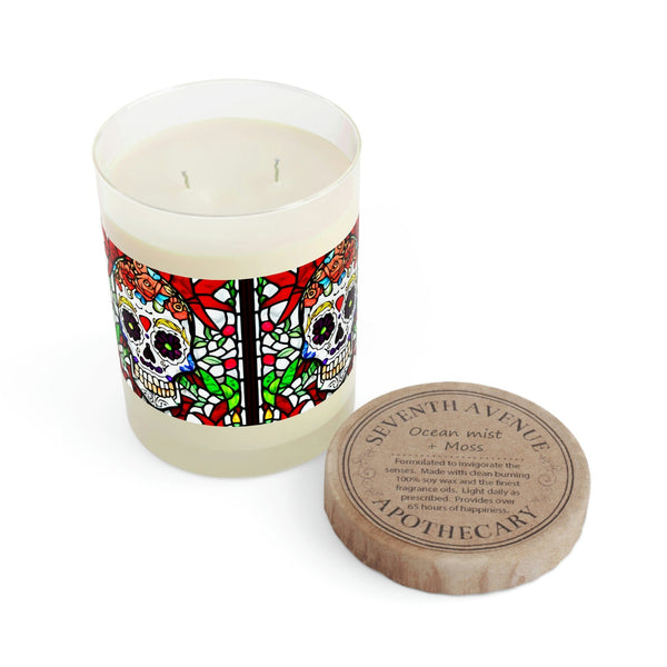 Sugar Skull Colorful Floral Scented Candle - Full Glass 3 Scents