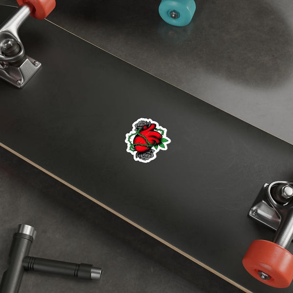 Goth Heart Black Red Roses - Original Skull Die-Cut Stickers