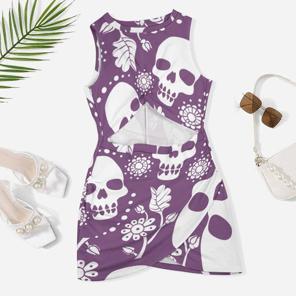 Women's Purple White Skulls Navel-Baring Cross-Fit Skirt
