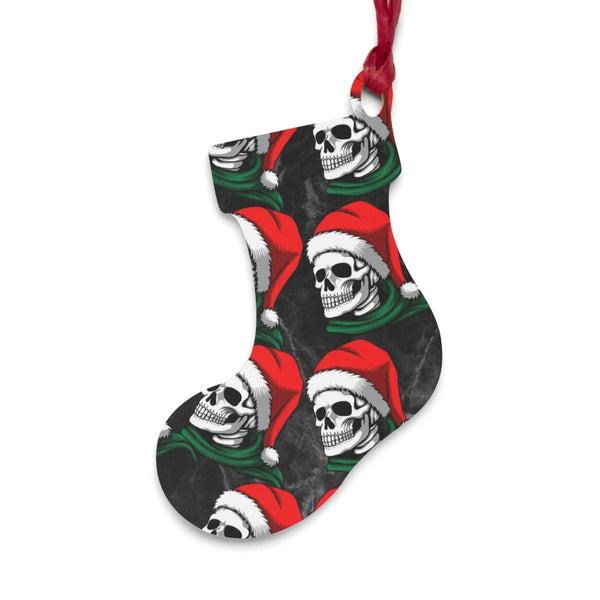 Skull Santa Hat Wooden Tree, Bell, Heart, Stocking, Star and Oval Ornaments