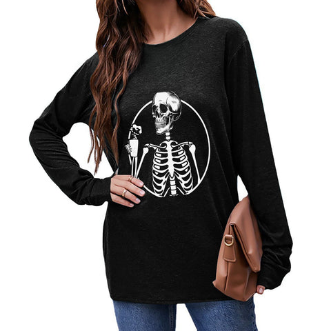 Skeleton Drinking Coffee Women's Long Sleeve T-Shirt