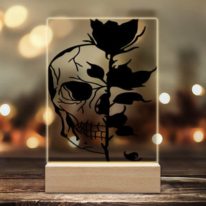 Skull Rose Solid Wood Acrylic Lamp