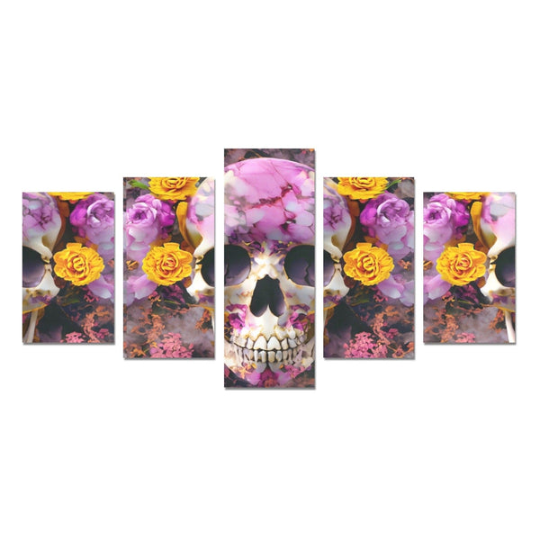 Skull Floral Marble Texture Canvas Print Set