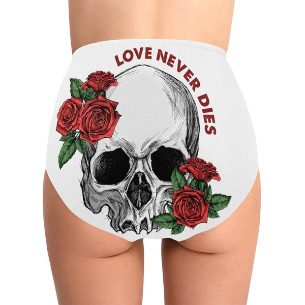 Skull Edgy Style Love Never Dies Floral High-Waisted Bikini Bottom