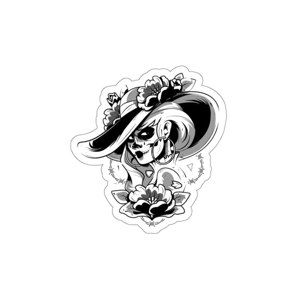 Skull Goth with Black Hat/Barb Wire/Flowers - Original Skull Die-Cut Stickers