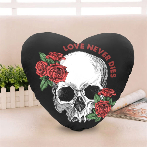 Skull Love Never Dies Heart Pillow Heart-Shaped Pillow