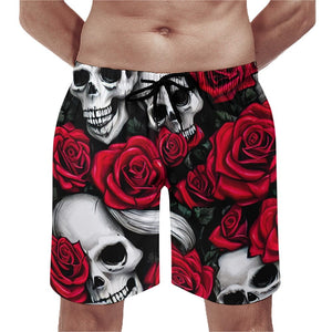 Men's Skull Roses Casual Beach Shorts