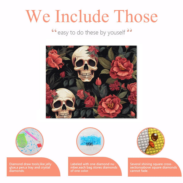 Skulls On A Floral Background Diamond Painting Kit