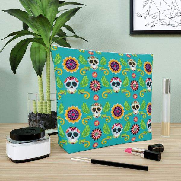 Mexican Skulls Floral Cotton Cosmetic Bag 5 Sizes