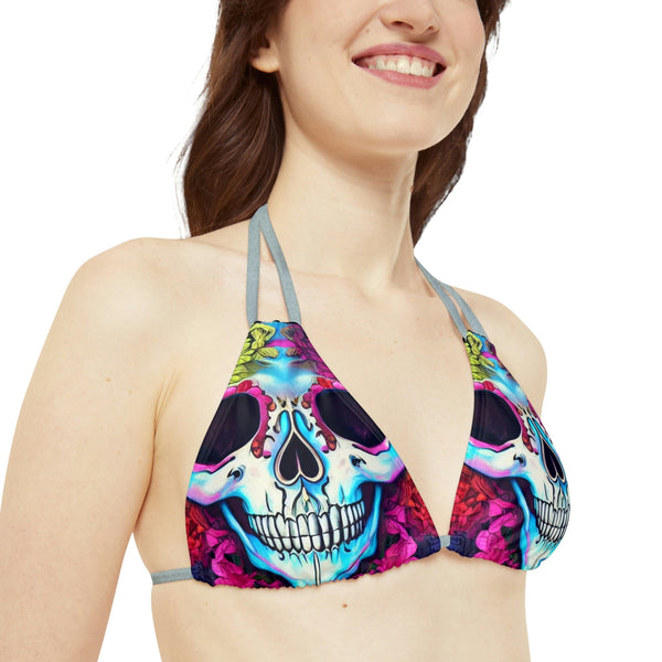 Colorful Skull Strappy Triangle Bikini Top