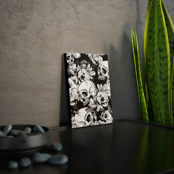 Gray Black Skull Floral Canvas Photo Tile 3 Sizes