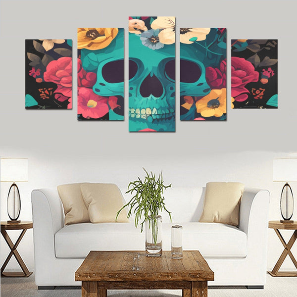 Blue Skull Floral Wall Art Canvas Print Sets
