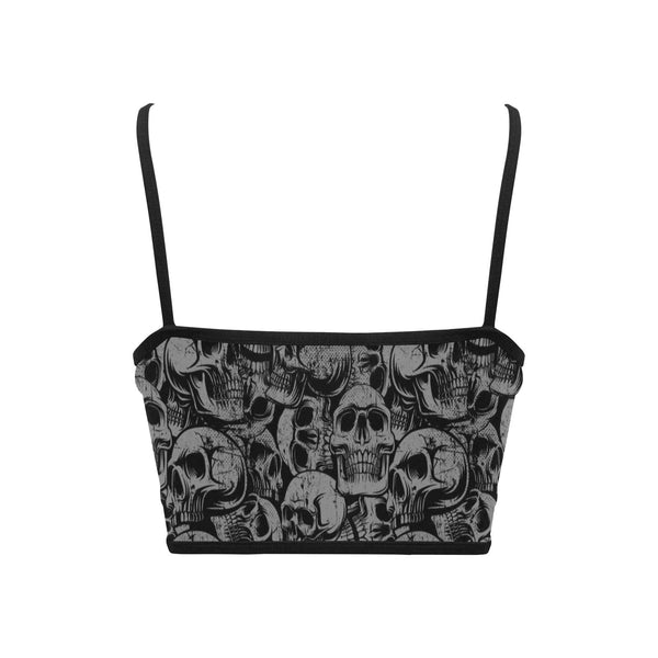 Women's Spaghetti Strap Crop Top Black Skulls Print