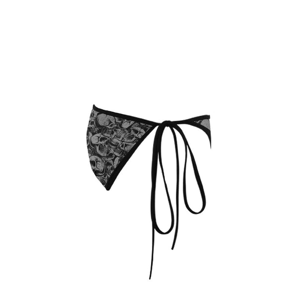 Black Skulls Tie Bikini Swimsuit Bottom