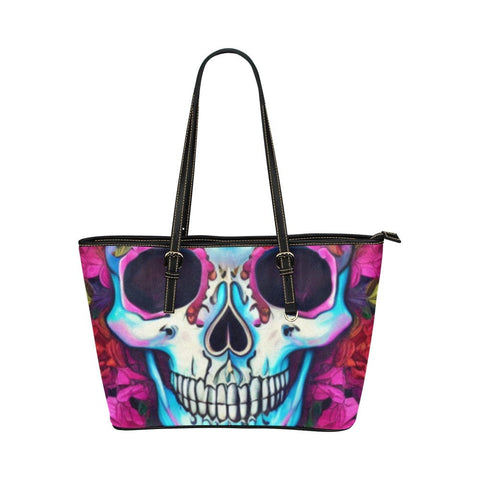 Skull Smiling Face Colorful Leather Large Tote Bag