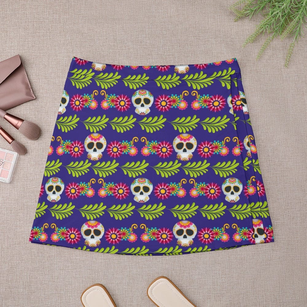 Ladies Floral Sugar Skulls Short Skirt