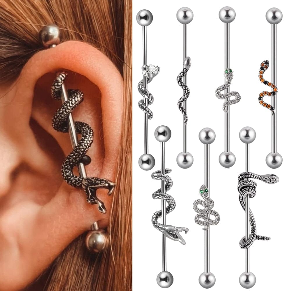 Snake Industrial Barbell 1PC 316L Surgical Steel 14G Cartilage