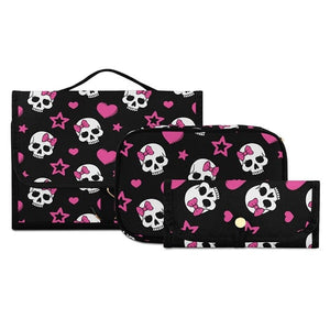 Women's Skull Print Waterproof Zipper 3 Set Travel Cosmetic Bag