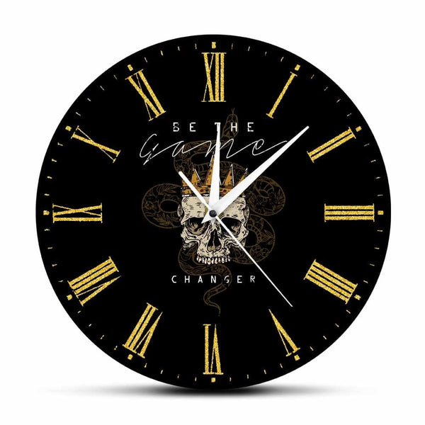 Be The Game Changer Quote Snake With Skull Printed Acrylic Wall Clock
