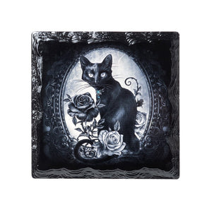 Black Cat Black Rose Ceramic Coaster