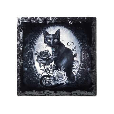 Black Cat Black Rose Ceramic Coaster