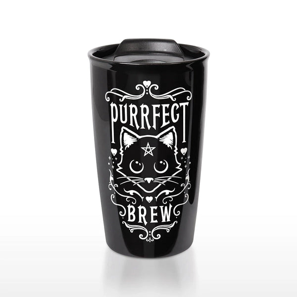 Black Cat Purrfect Brew Double Walled Mug - Everything Skull Clothing Merchandise and Accessories