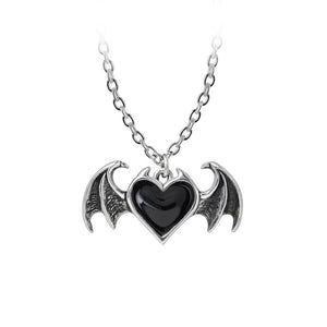 Black Heart With Wings Pendant Necklace