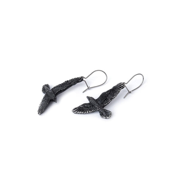 Black Raven Dropper Earrings With Sergical Steel Wires