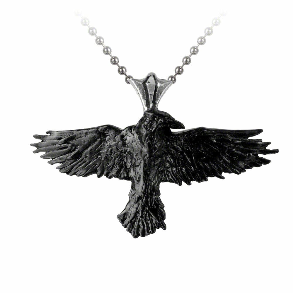 Black Raven Suspended From A Polished Bail Pendant