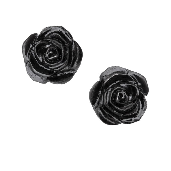 Black Rose Flower Heads Stud Earrings