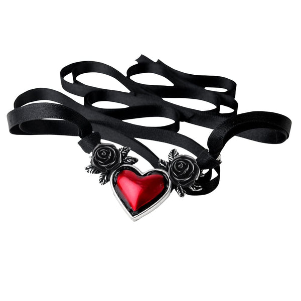 Black Roses Bloody Red Heart Necklace